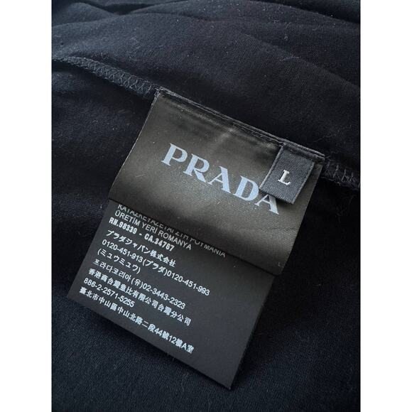 Prada Triangle Black Cotton T-Shirt Tee - Picture 6 of 8